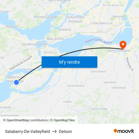 Salaberry-De-Valleyfield to Delson map