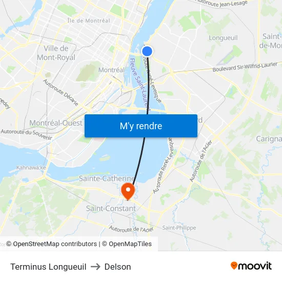 Terminus Longueuil to Delson map