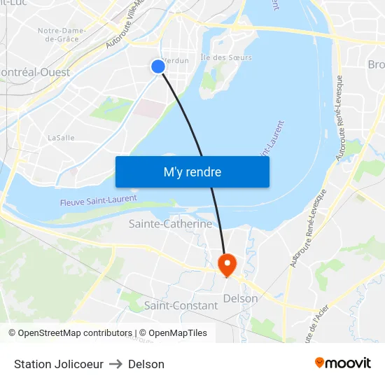 Station Jolicoeur to Delson map