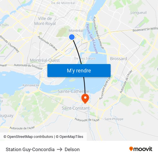 Station Guy-Concordia to Delson map
