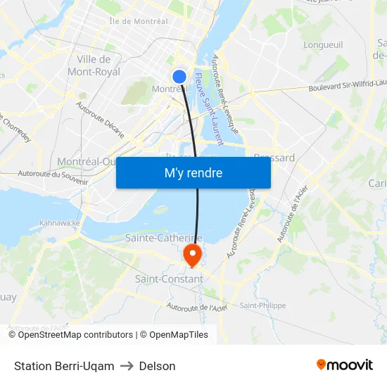 Station Berri-Uqam to Delson map