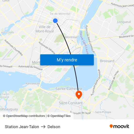 Station Jean-Talon to Delson map