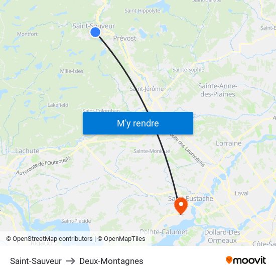 Saint-Sauveur to Deux-Montagnes map