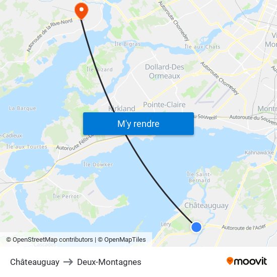 Châteauguay to Deux-Montagnes map