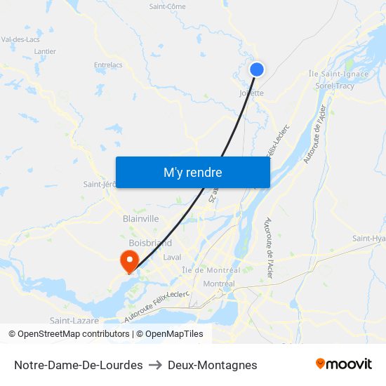 Notre-Dame-De-Lourdes to Deux-Montagnes map