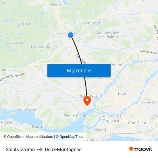 Saint-Jérôme to Deux-Montagnes map