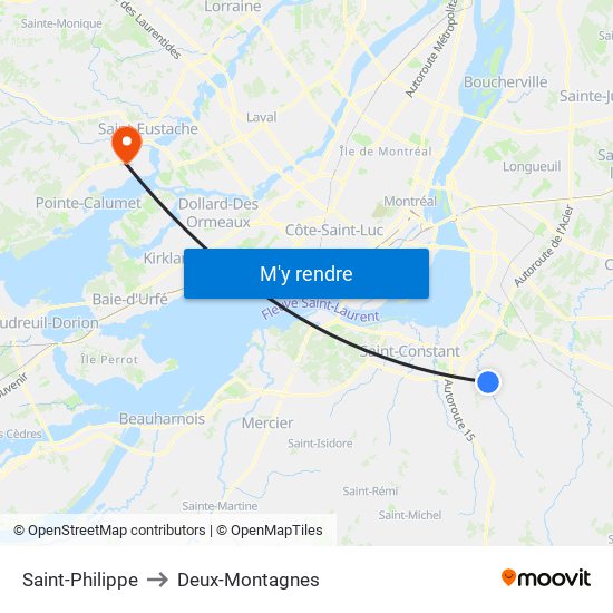 Saint-Philippe to Deux-Montagnes map
