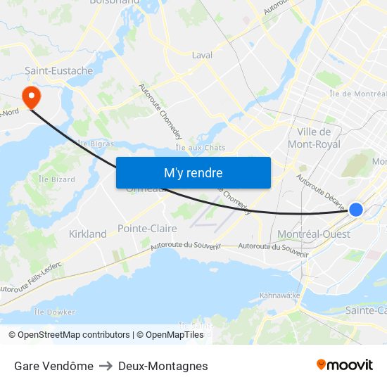 Gare Vendôme to Deux-Montagnes map