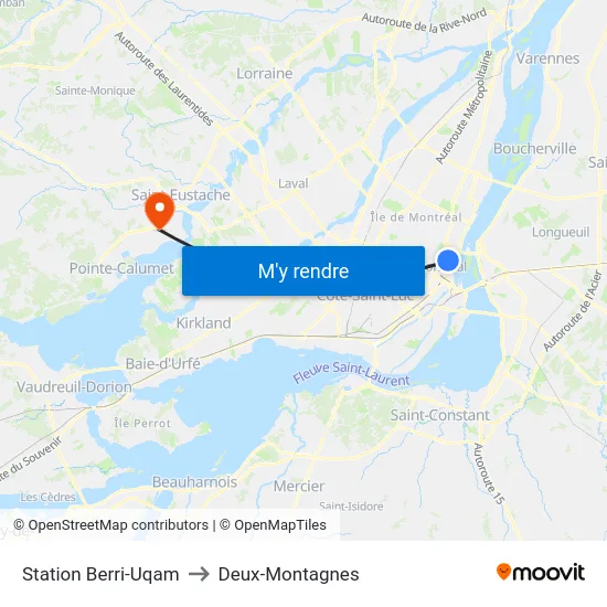 Station Berri-Uqam to Deux-Montagnes map