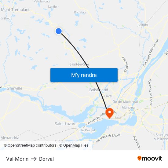 Val-Morin to Dorval map