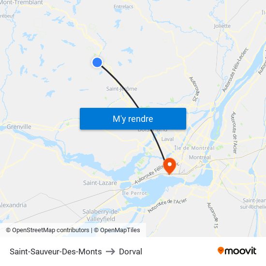 Saint-Sauveur-Des-Monts to Dorval map