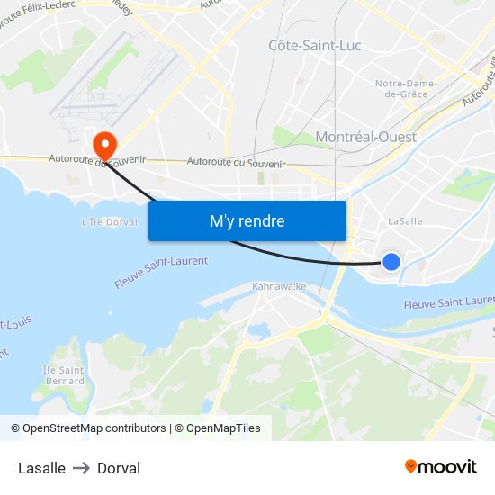 Lasalle to Dorval map