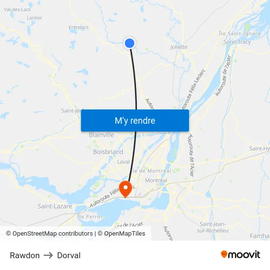 Rawdon to Dorval map