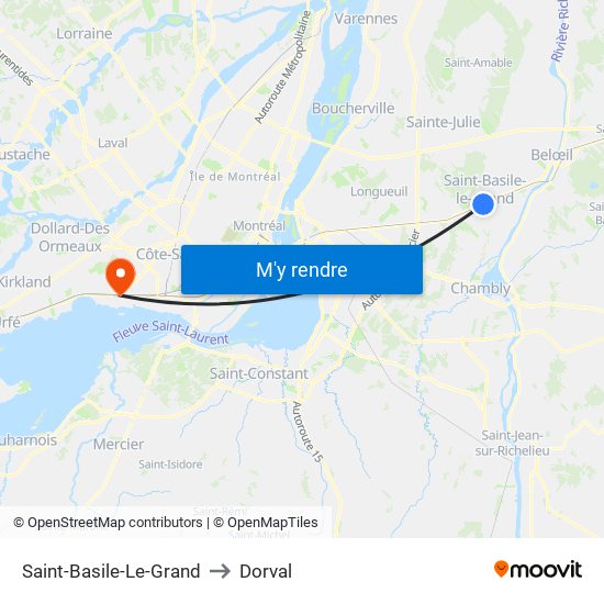 Saint-Basile-Le-Grand to Dorval map