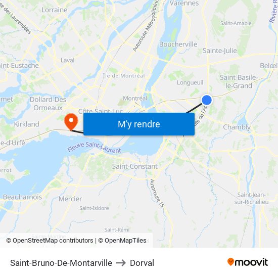 Saint-Bruno-De-Montarville to Dorval map