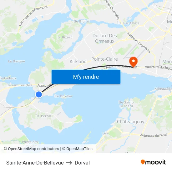 Sainte-Anne-De-Bellevue to Dorval map