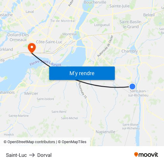 Saint-Luc to Dorval map