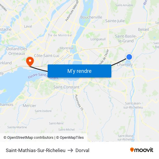 Saint-Mathias-Sur-Richelieu to Dorval map