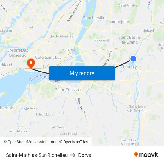 Saint-Mathias-Sur-Richelieu to Dorval map