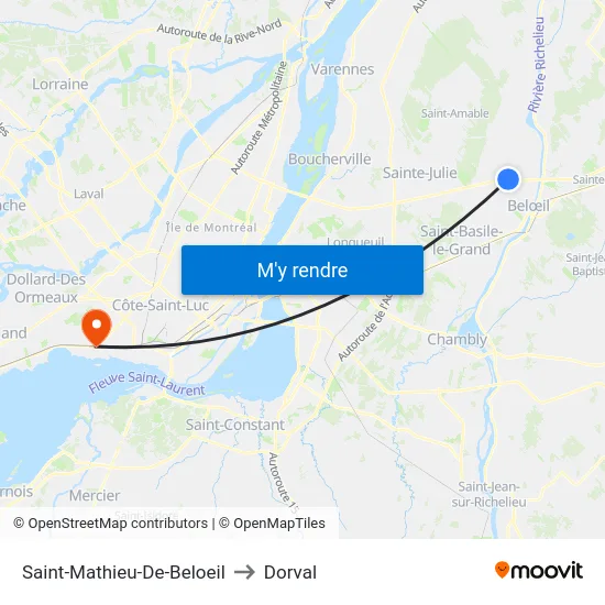 Saint-Mathieu-De-Beloeil to Dorval map
