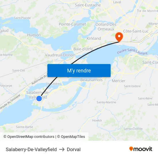 Salaberry-De-Valleyfield to Dorval map