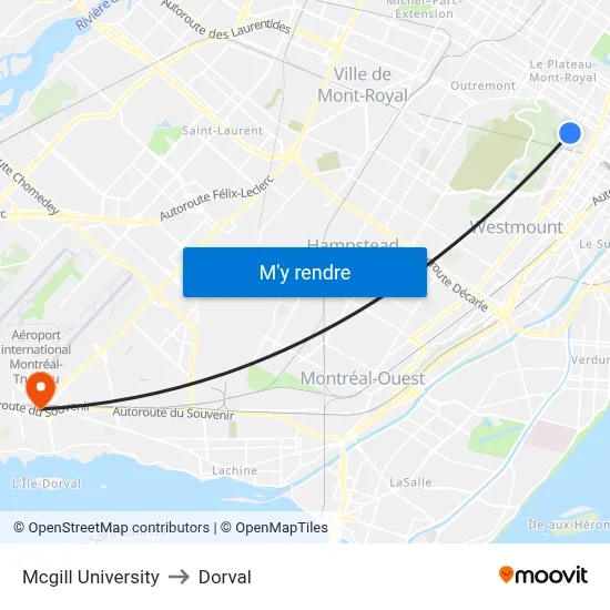 Mcgill University to Dorval map