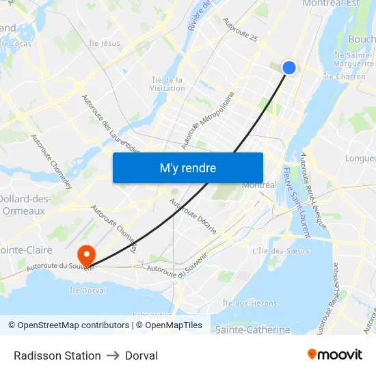 Radisson Station to Dorval map