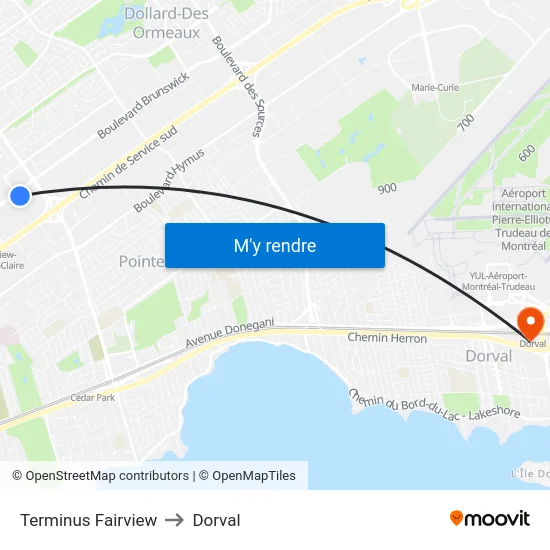 Terminus Fairview to Dorval map