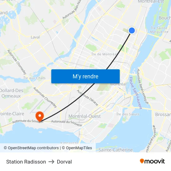 Station Radisson to Dorval map