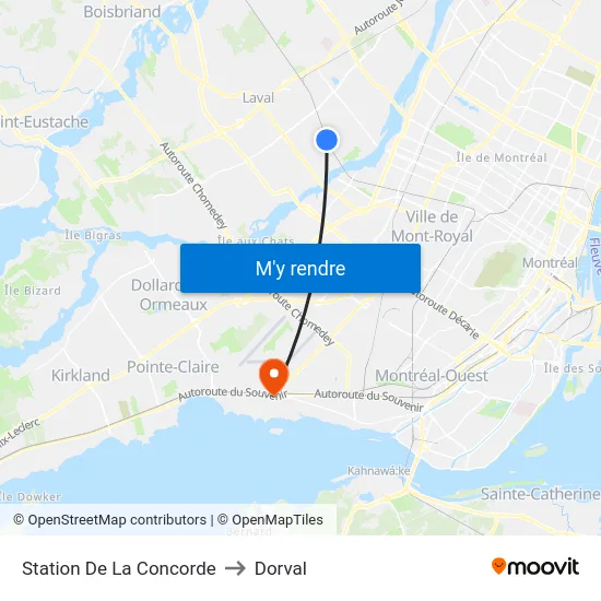 Station De La Concorde to Dorval map