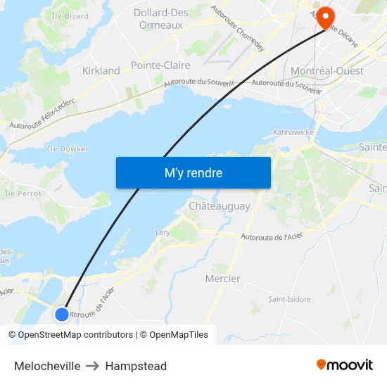 Melocheville to Hampstead map