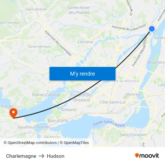 Charlemagne to Hudson map