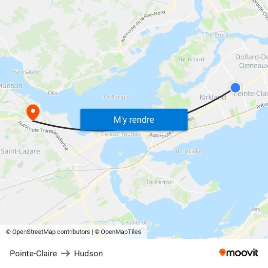 Pointe-Claire to Hudson map