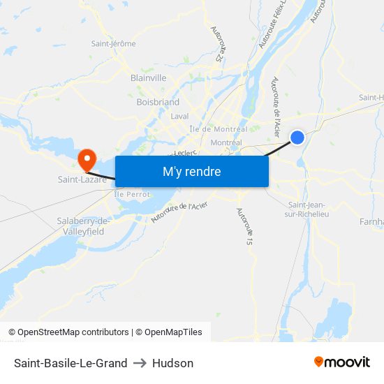 Saint-Basile-Le-Grand to Hudson map