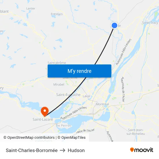 Saint-Charles-Borromée to Hudson map