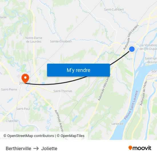 Berthierville to Joliette map