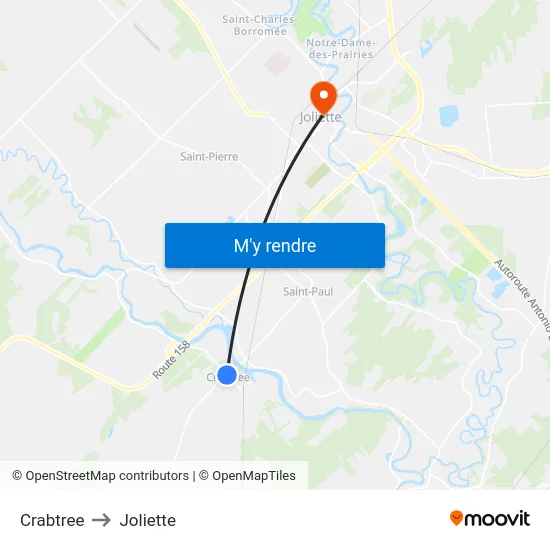 Crabtree to Joliette map