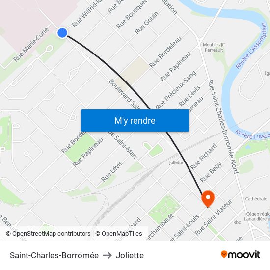 Saint-Charles-Borromée to Joliette map