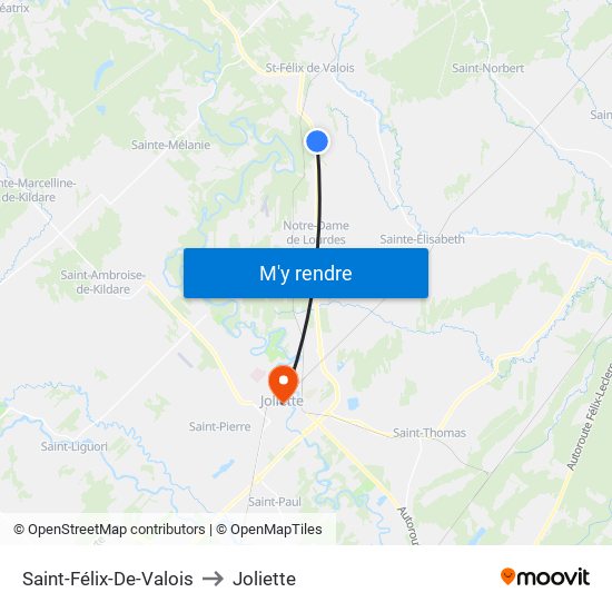 Saint-Félix-De-Valois to Joliette map