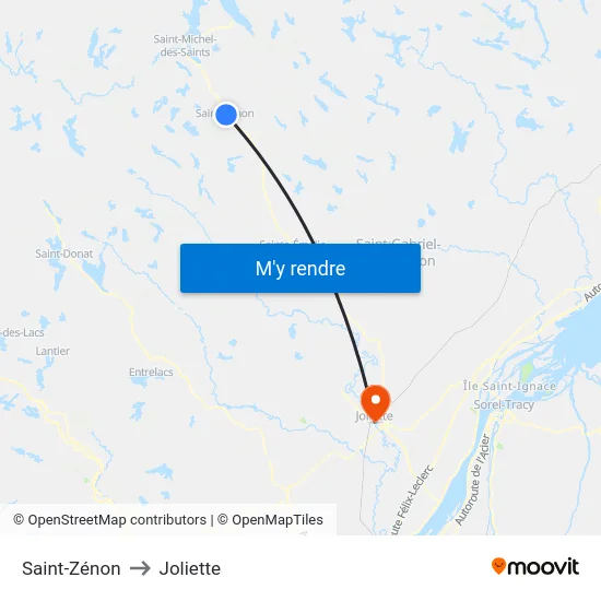 Saint-Zénon to Joliette map