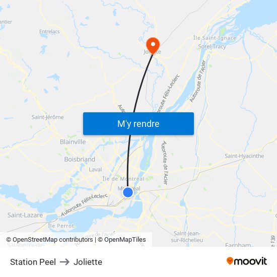 Station Peel to Joliette map