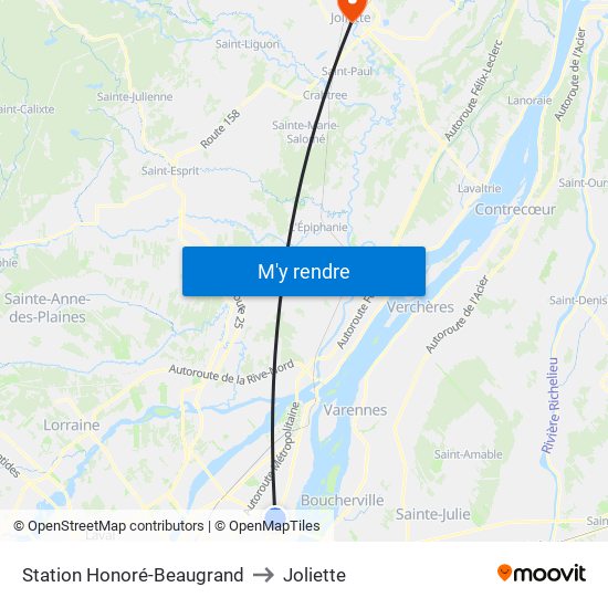 Station Honoré-Beaugrand to Joliette map