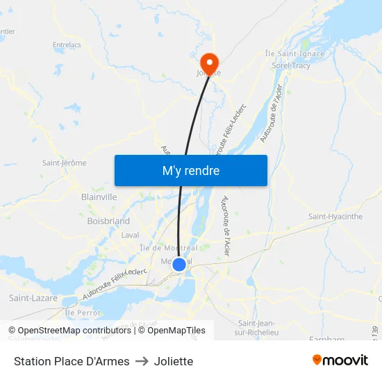 Station Place D'Armes to Joliette map