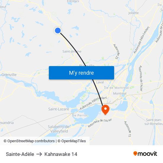 Sainte-Adèle to Kahnawake 14 map