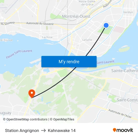 Station Angrignon to Kahnawake 14 map