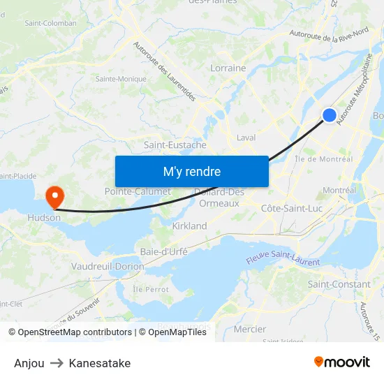 Anjou to Kanesatake map