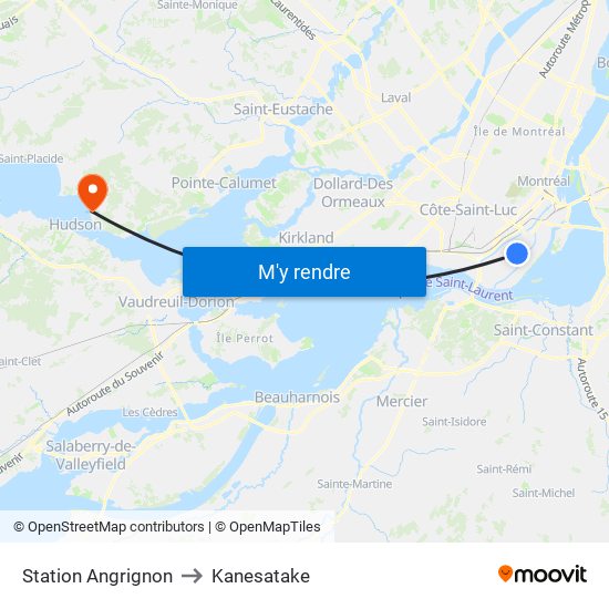 Station Angrignon to Kanesatake map