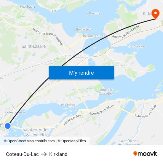 Coteau-Du-Lac to Kirkland map