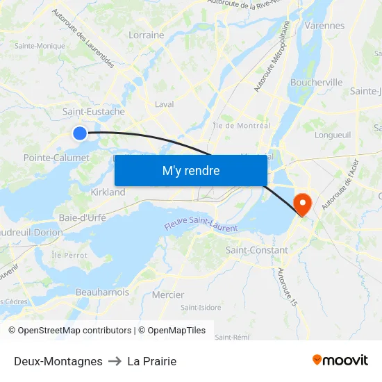 Deux-Montagnes to La Prairie map