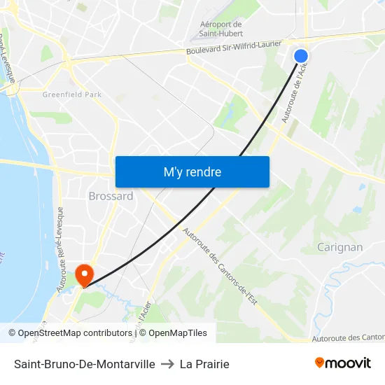 Saint-Bruno-De-Montarville to La Prairie map